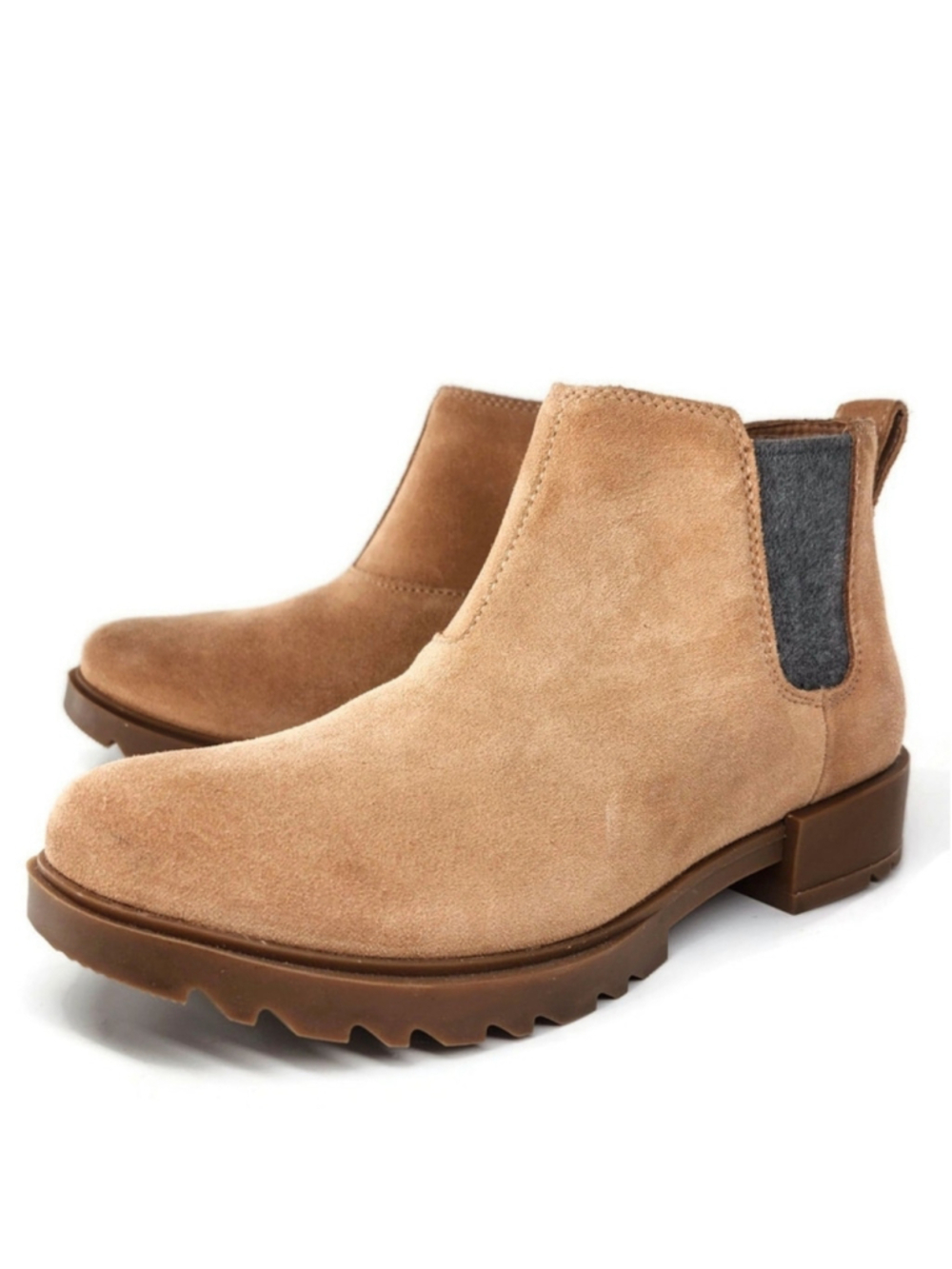 Sorel Emelie II Tan Suede Waterproof Pull-On Lug Sole Chelsea Ankle Boots